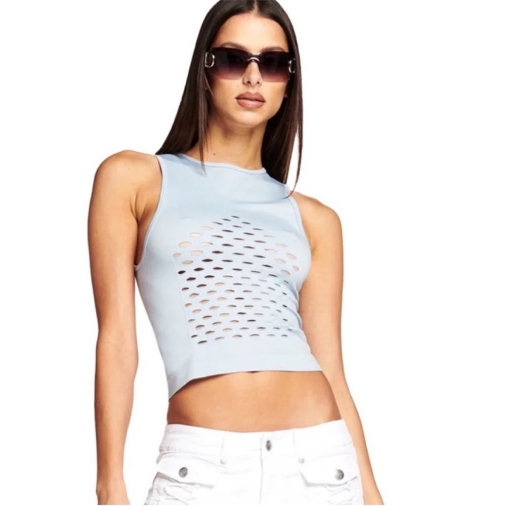 I.AM.GIA Yazmin Top Y2K Holes in Dusty Blue Size Medium